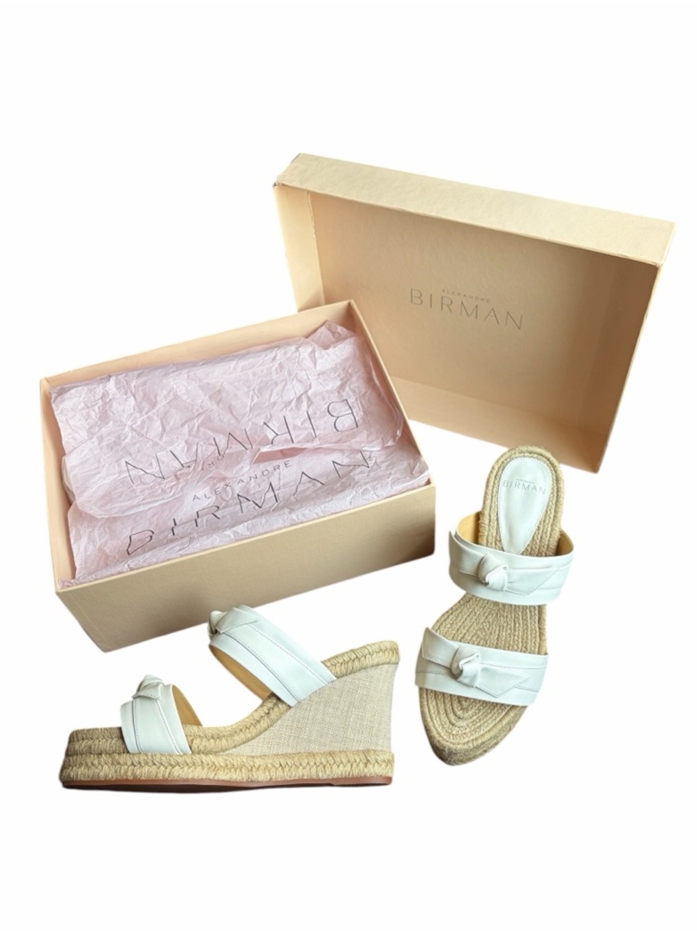 NEW Alexandre Birman Clarita Bow Leather Espadrille Wedge Sandals - 37.5 [7.5]